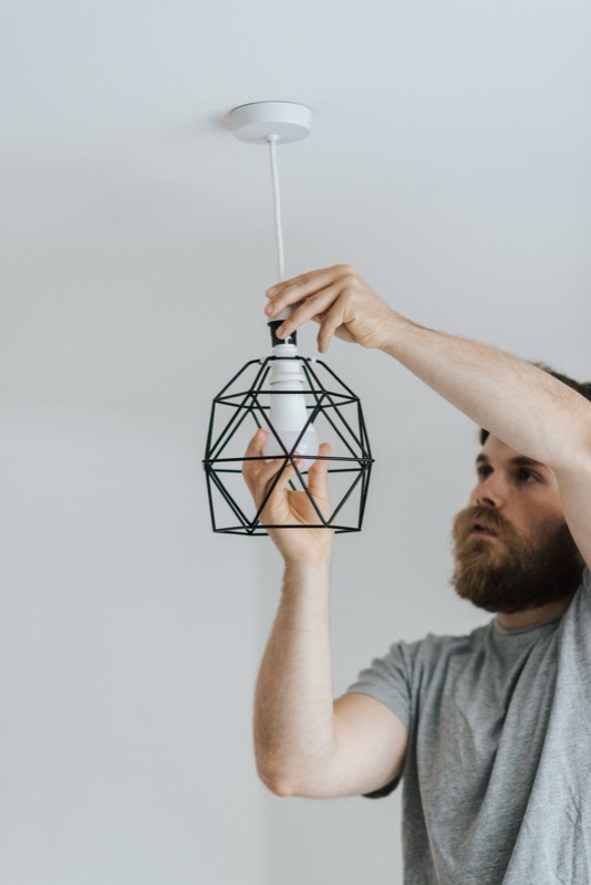 Close detail of a pendant lamp and its flex